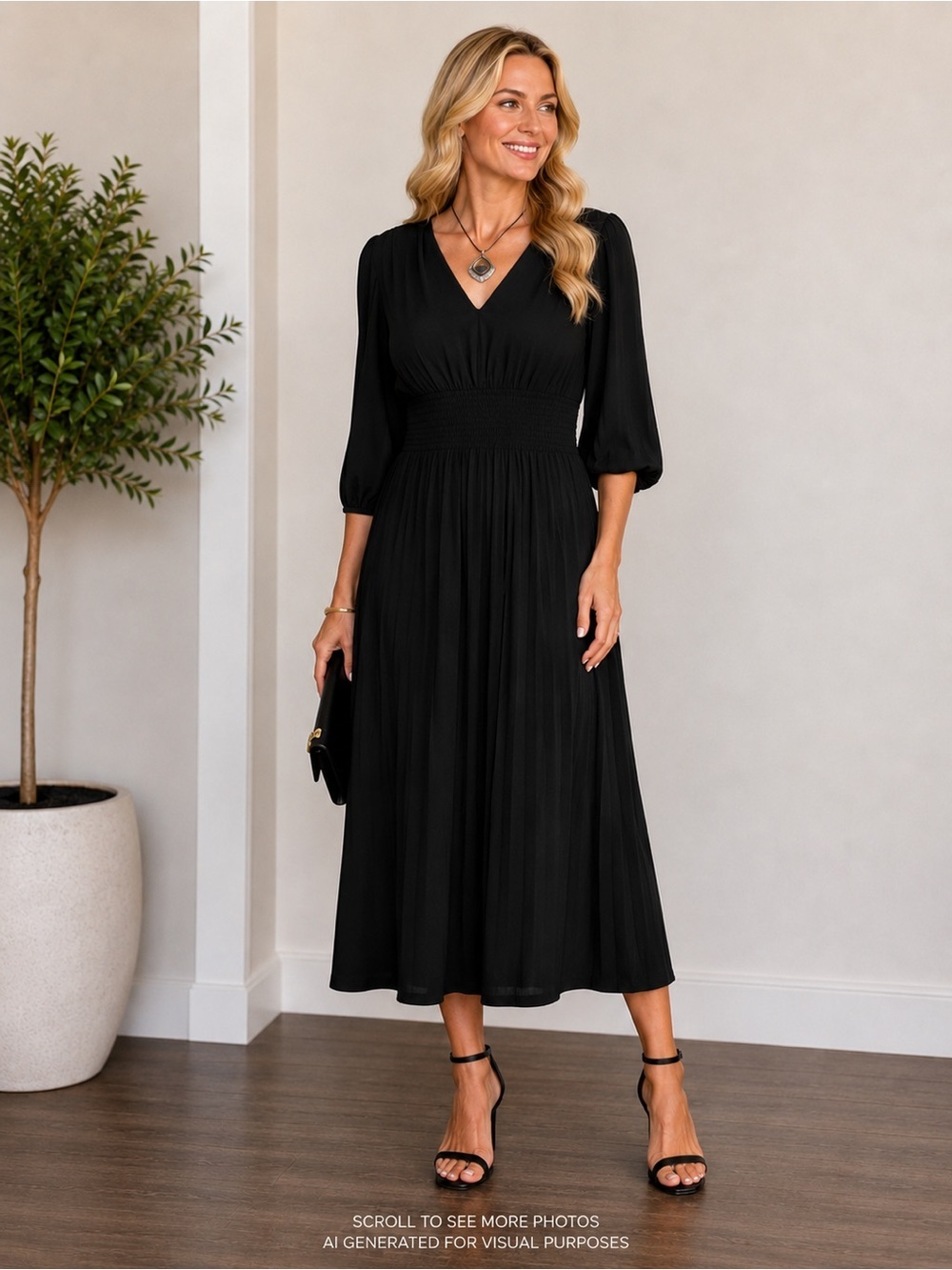 Just...Taylor Dress size 8 Black Long Sleeve Dress (Necklace not included)